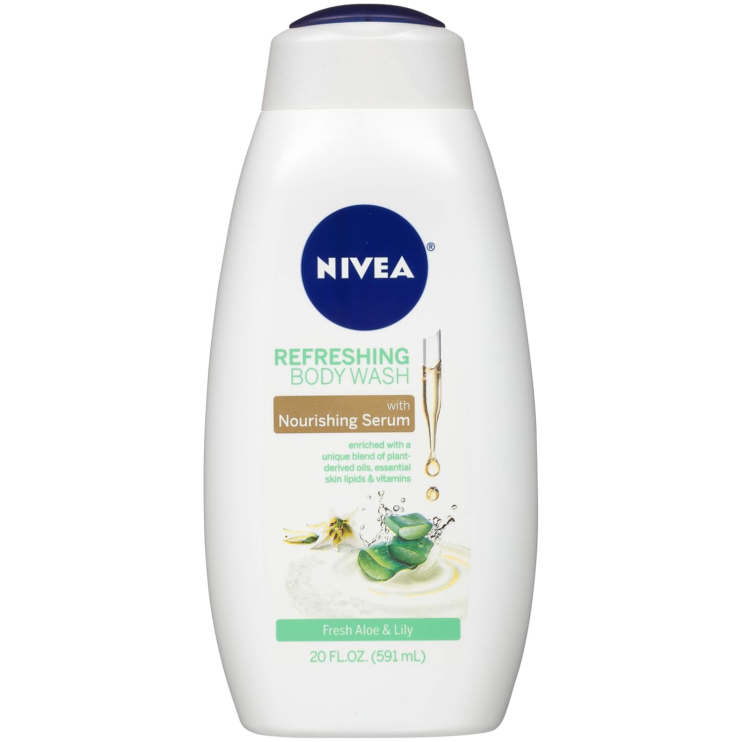 NIVEA Fresh Aloe and Lily Refreshing Body Wash with Nourishing Serum, 20 Fl Oz Bottle