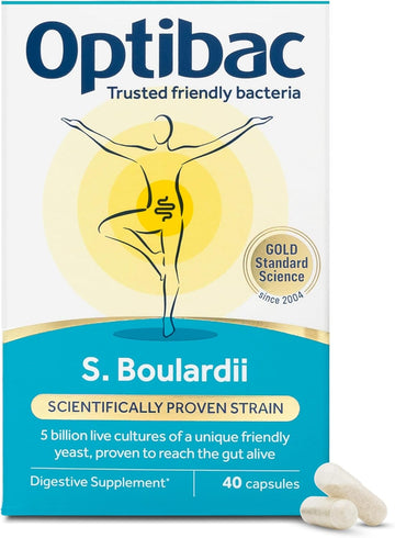 Optibac Probiotics Saccharomyces Boulardii - Vegan Scientifically Proven Digestive Probiotic Supplement, 5 Billion Cfu - 80 Capsules
