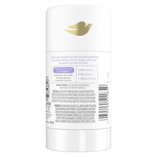 Dove Whole Body Deo Aluminum Free Anti-Friction Deodorant Stick Coconut + Vanilla For All Day Odor Control 2.6 Oz