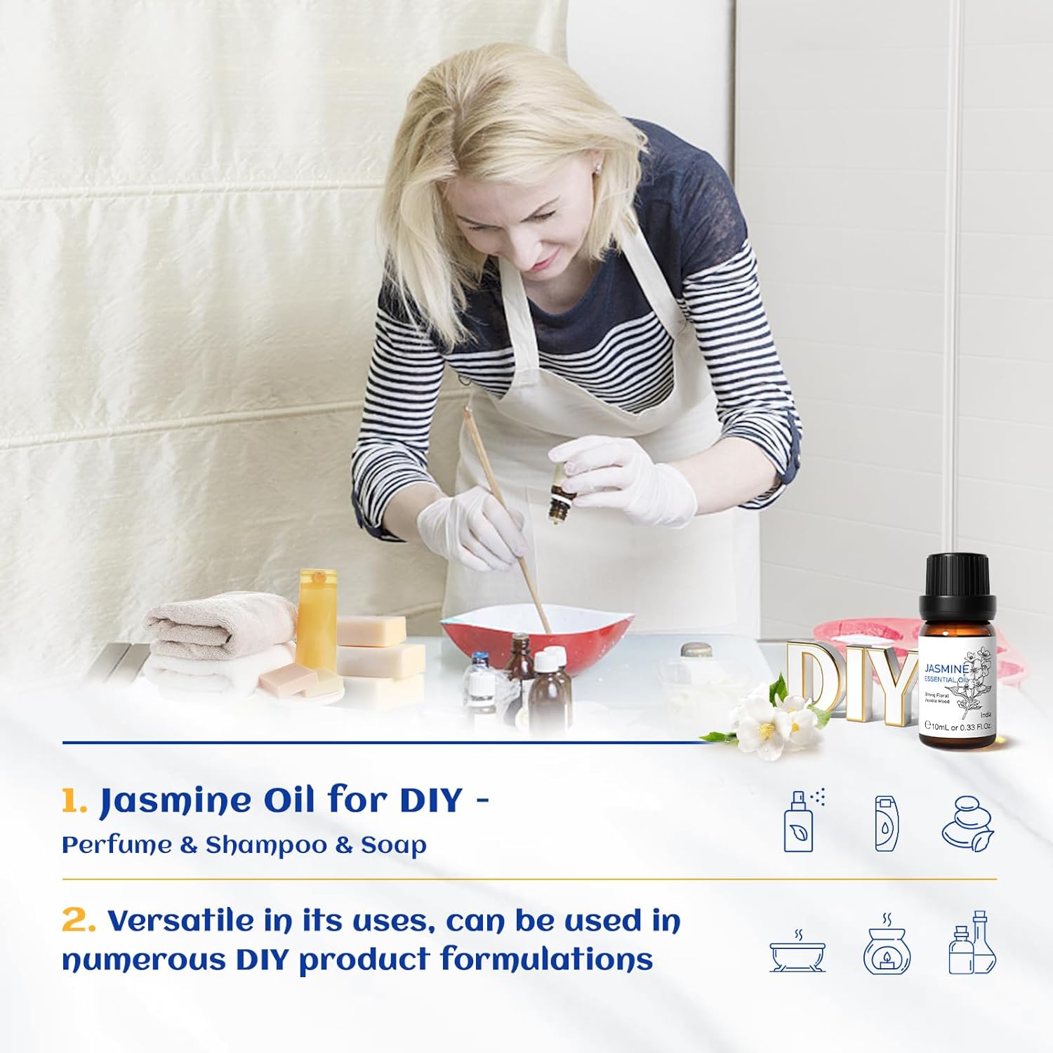 HIQILI Jasmine Essential Oil,Strong Fragrance and Lasting for Diffuser,Body Bath, Fragrance DIY,10ml : Health & Household