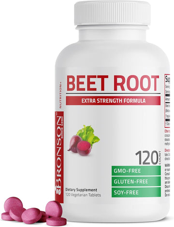 Bronson Beet Root Extra Strength (Equivalent To 2000Mg Beet Root Per Serving From 500Mg 4:1 Extract), Non-Gmo, 120 Vegetarian Tablets