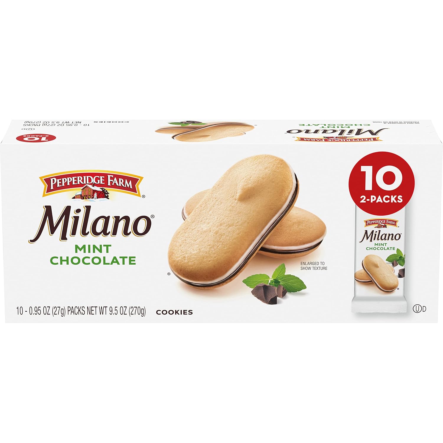 Pepperidge Farm Milano Cookies, Mint, 10 Packs, 2 Cookies Per Pack