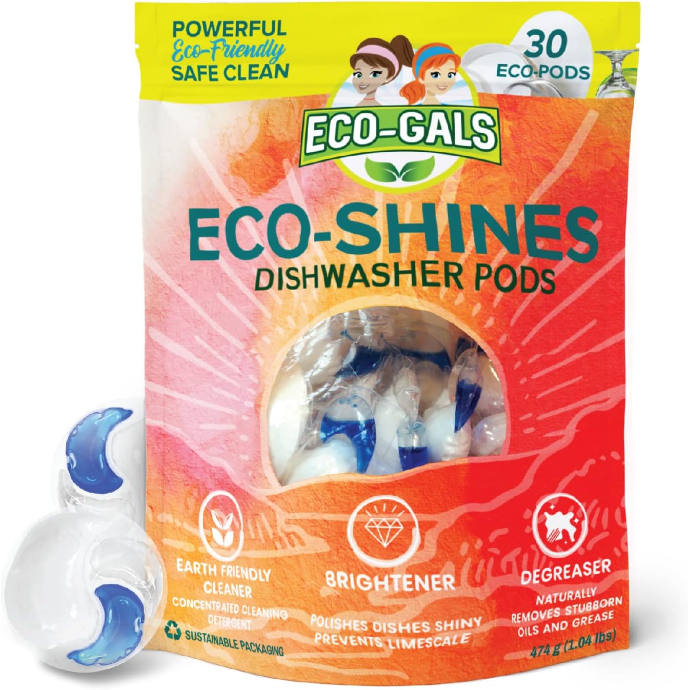 Eco-Shines Dishwasher Detergent Pods With 3 in 1 Power of Liquid, Powder, and Gel for Brighter Cleaner Dishes