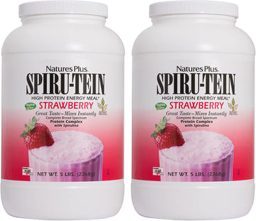 Natures Plus Spiru-Tein, Strawberry - 5 Lb, Pack Of 2 - Plant-Based Protein Shake - Non-Gmo, Vegetarian, Gluten Free - 134 Total Servings