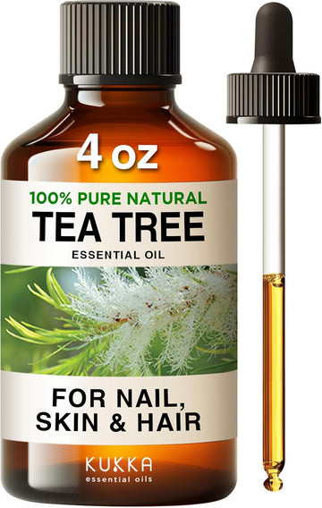 Kukka Tea Tree Oil For Skin, Fuller Hair & Healthy Nails (4Oz) - 100% Pure Natural Melaleuca Oil For Skincare, Haircare & Nail Care - Therapeutic Grade Tea Tree Essential Oil With Glass Dropper