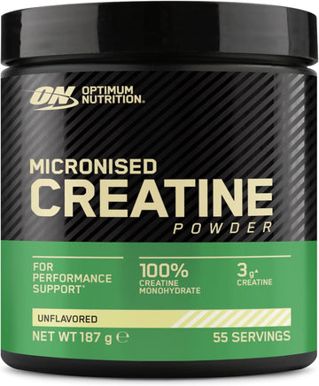 Optimum Nutrition Micronised Creatine Powder, 100% Pure Creatine Monohydrate Powder For Performance And Muscle Power, Unflavoured, 55 Servings, 187 G