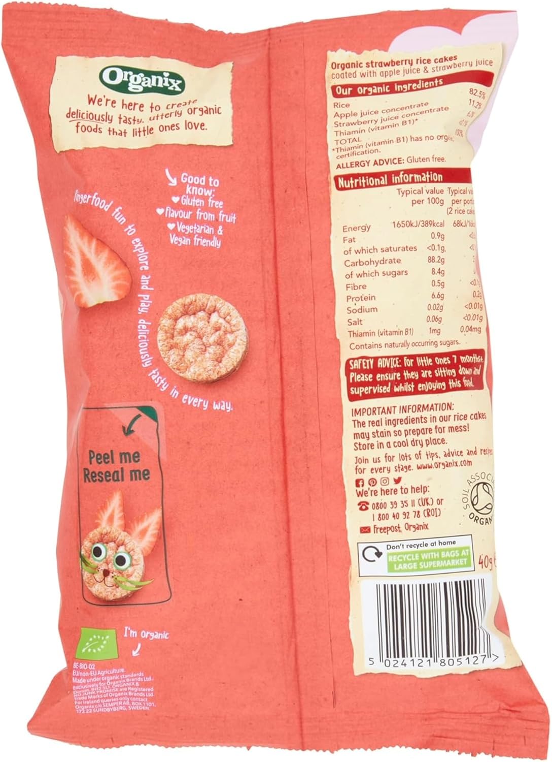 Organix Strawberry Rice Cake Clouds, Baby Rice Cakes Snack, Finger Food, 7+ Months 40 g (Pack of 6) : Amazon.co.uk: Grocery