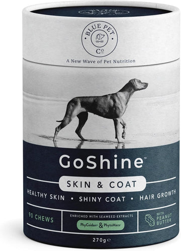 Blue Pet Co - Goshine Skin & Coat Health Supplement For Dogs - Promotes Healthy Skin, Shiny Coat & Hair Growth - Enriched With Unique Seaweed Complexes - With Peanut Butter - 90 Chews