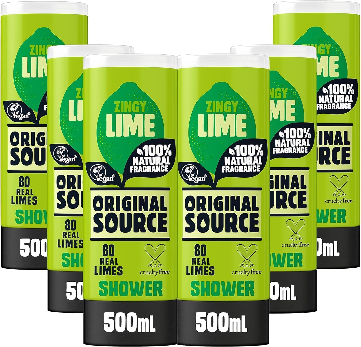 Original Source Mint & Tea Tree Shower Gel, 100 Percent Natural Fragrance, Vegan, Cruelty Free, Paraben Free, Bulk Buy, Pack Of 6 X 500 Ml