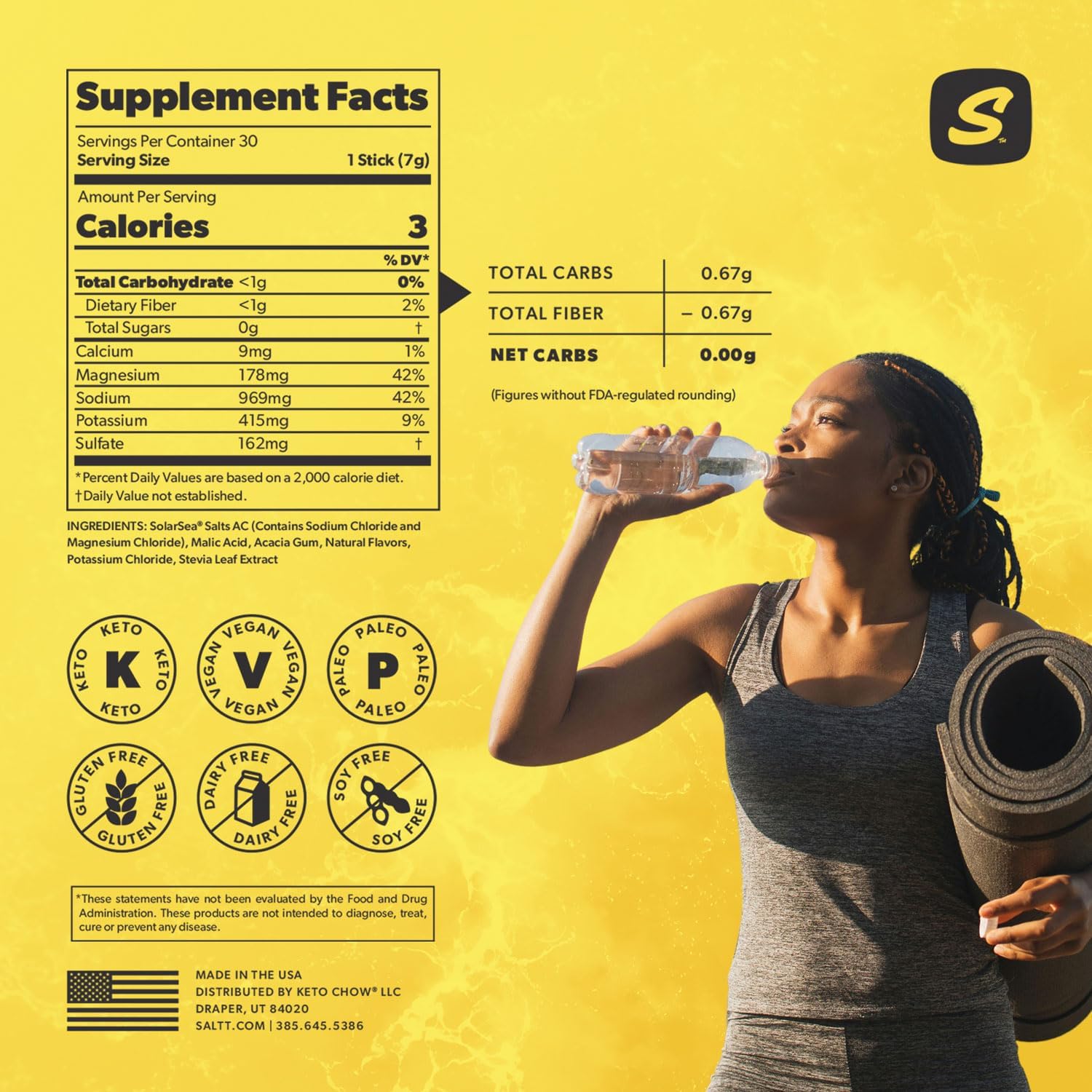 SALTT Electrolytes Powder Flavored Drink Mix - Stoked Mango - 30 Hydration Packets - Magnesium, Potassium, Sodium, Trace Minerals - Zero Sugar & Gluten Free - Travel Essentials - By Keto Chow : Health & Household