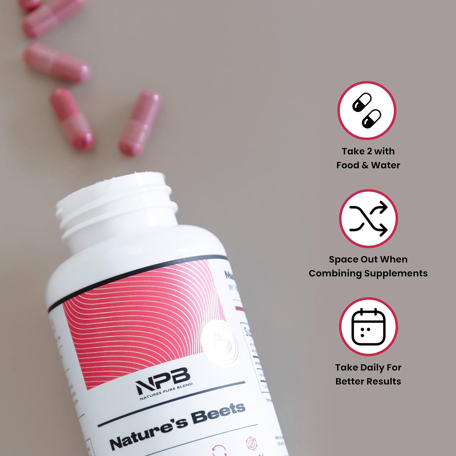 Nature's Pure Blend Organic Beets Capsule I Support Blood Flow, Blood Pressure, Heart Health I Energy Booster, L Arginine : Health & Household
