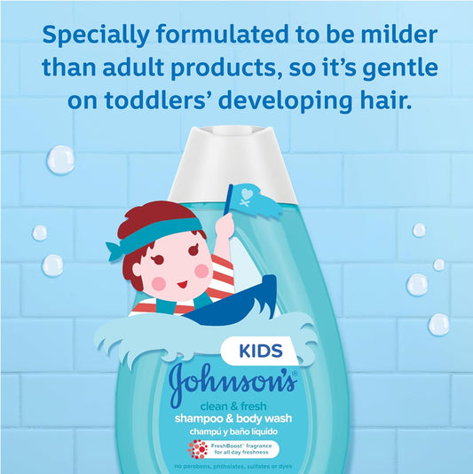 Johnson'S Baby Clean Fresh Tearfree Children'S Shampoo Body Wash Paraben Sulfate Dyefree Formula Is Hypoallergenic Gentle On Toddler'S Sensitive Skin Freshboost Fragrance, Sulfate-Free, 13.6 Fl Oz