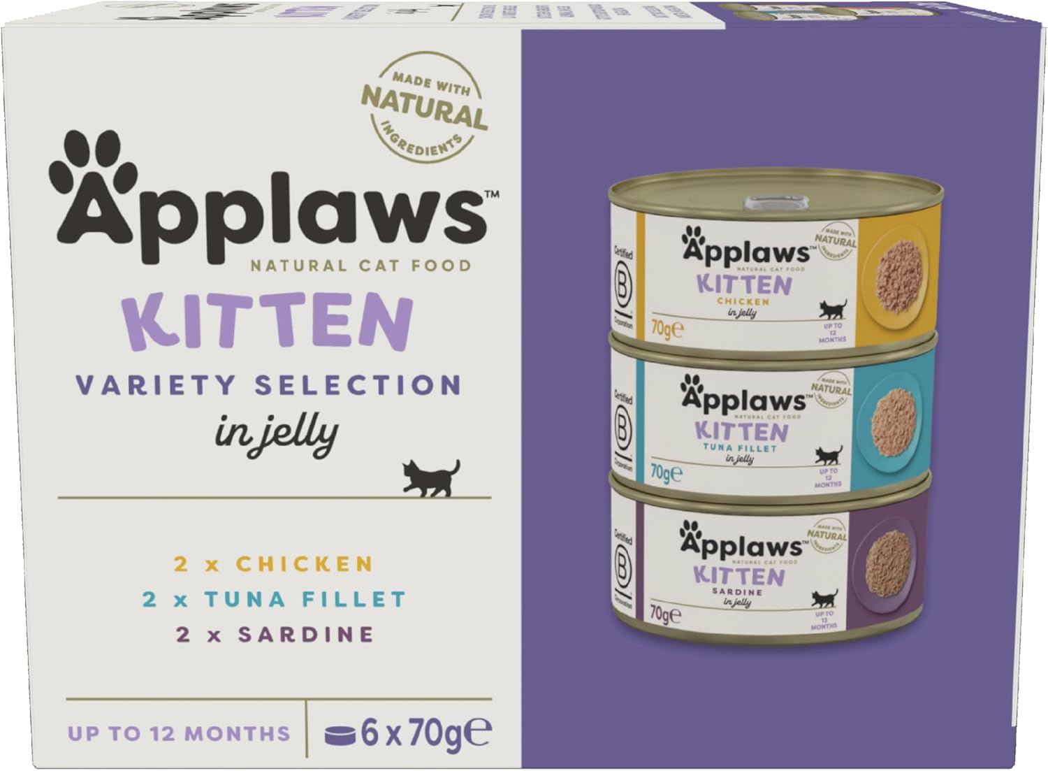 Applaws Natural Cat Food, Kitten Multipack Chicken and Fish Selection in Broth Tin, 6 x 70 g?9103727