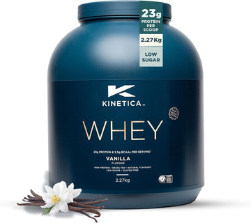 Kinetica Sports Whey Protein Powder - Vanilla Flavour | 23G Protein/Serve, 76 Servings/2.27Kg Pack |Gluten Free Supplement | Optimum For Muscle Growth & Recovery | Mixes Well With Water, Milk & Shakes