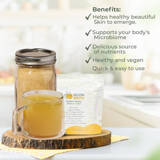 Boon Broth - Savory Plant-Based Soup Powder With 72 Trace Minerals - Supports Bones, Joints, & Skin - High-Calcium Vegan Broth For Sipping, Fasting & Gut Health - 4 Oz