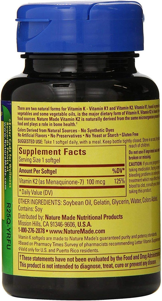 Nature Made Vitamin K2 100 Mcg Softgels 30 (3) (Packaging May Vary)