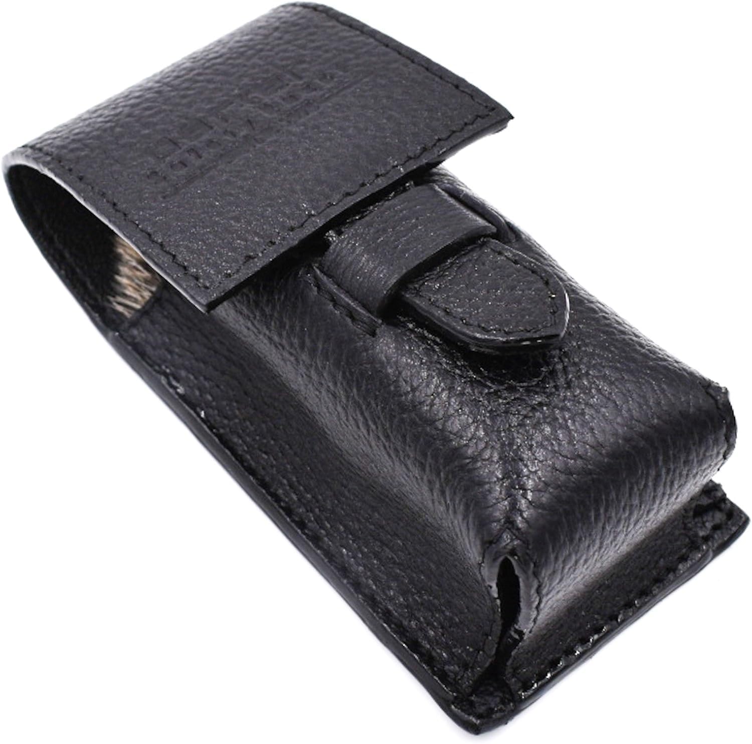 Parker Genuine Leather Shaving Brush Case – Handmade Black Travel Holder For Standard Badger, Boar & Synthetic Brushes