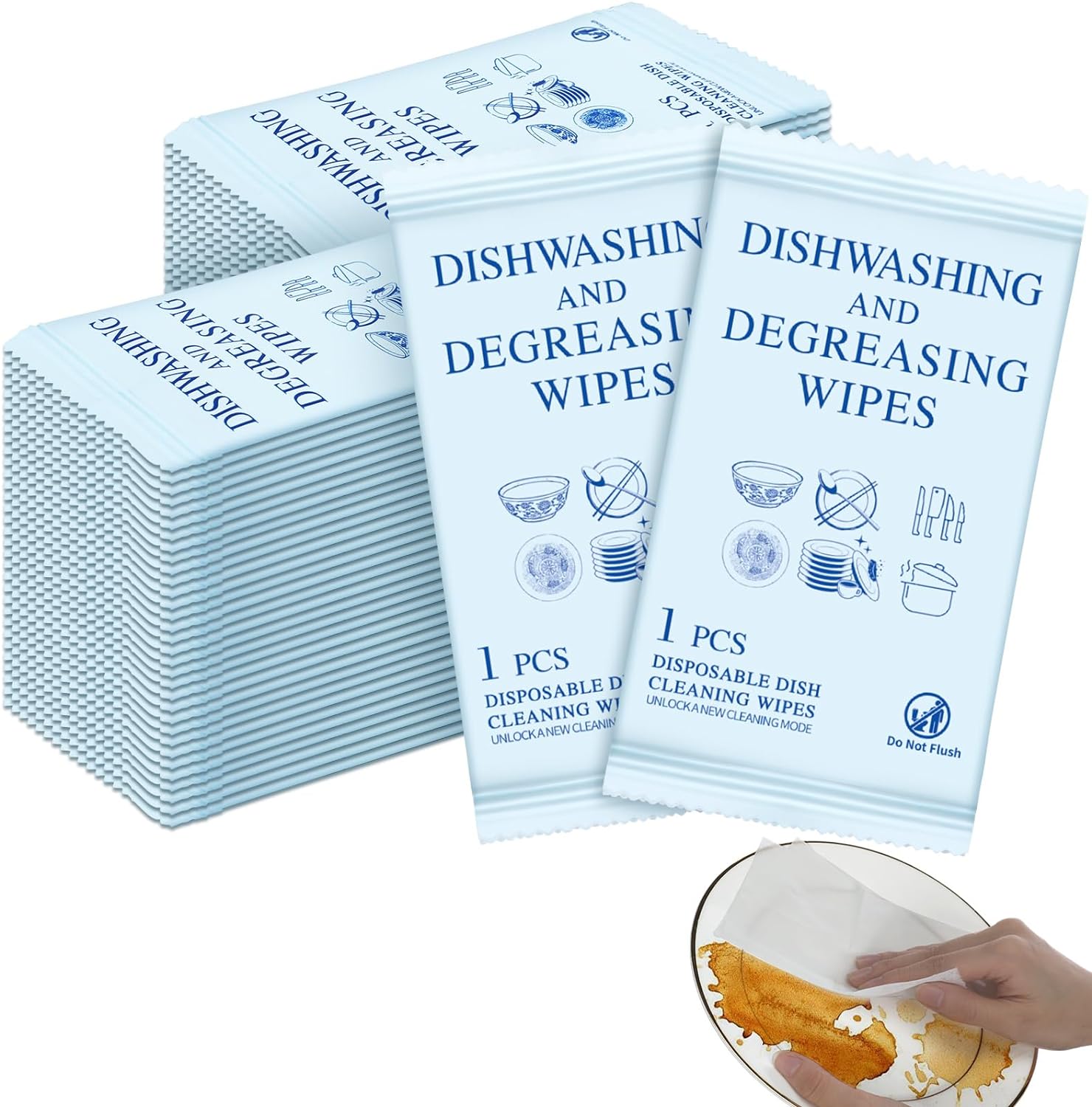 150 Pcs Portable Cleaning Wipes Disposable Wipes Individually Wrapped Camping Dish Soap Quick Cleaning Traveling Wipe for Camping Traveling Kitchens Scrubbing Cleaning