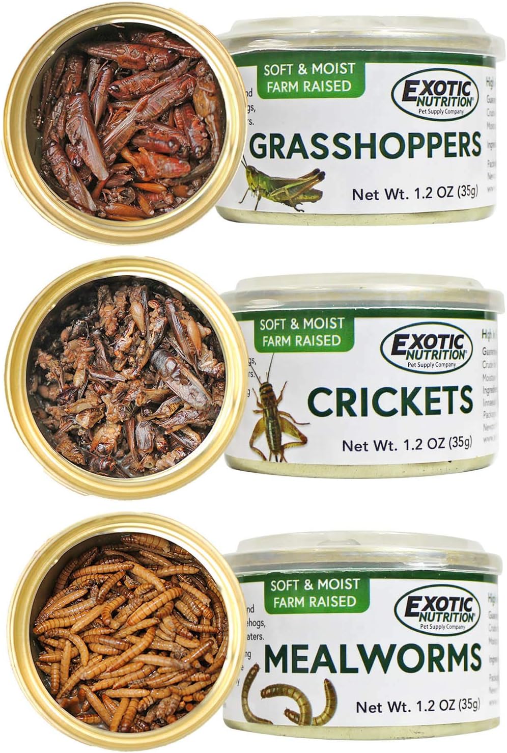 Canned Insect Assortment (3 Pack) - Healthy High-Protein Treat - Sugar Gliders, Hedgehogs, Skunks, Squirrels, Wild Birds, Opossums, Turtles, Tropical Fish, Reptiles, Amphibians & Other Small Pets