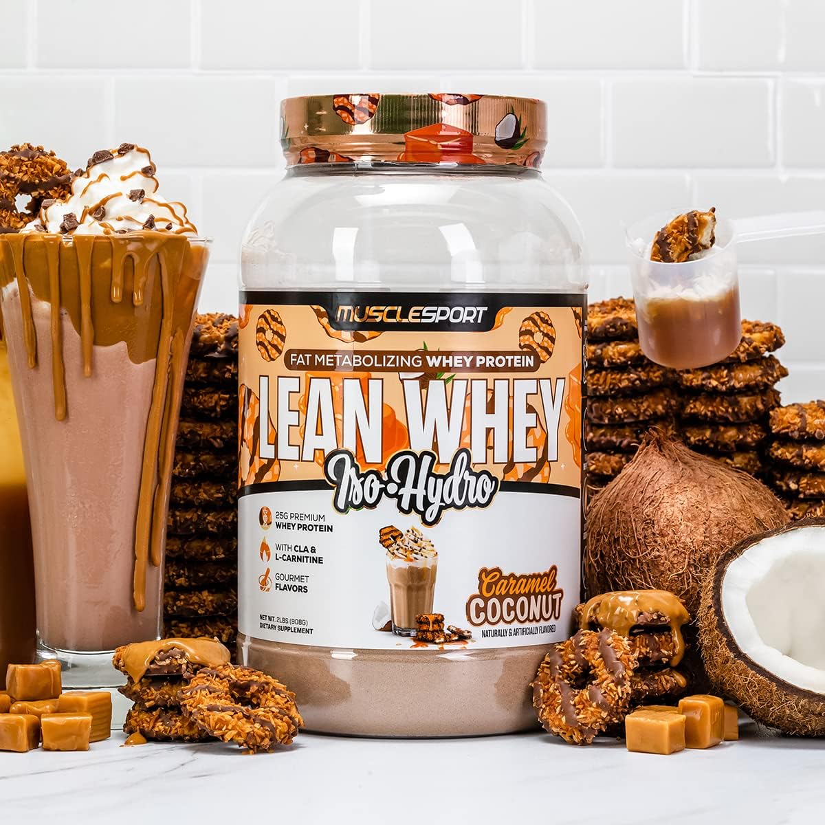 Musclesport Lean Whey Revolution™ Protein Powder - Whey Protein Isolate - Low Calorie, Low Carb, Low Fat, Incredible Flavors - 25G Protein Per Scoop (2Lb, Coconut Caramel) : Health & Household