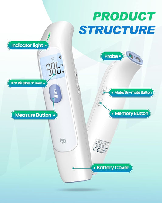Baby Digital Thermometer, No-Touch Forehead Thermometer for Adults, Kids, Toddlers, Infrared Temporal Thermometer with Silent Mode, FSA HSA Eligible