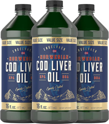 Carlyle Norwegian Cod Liver Oil | 16Oz | Pack Of 3 Bottles | Liquid Unflavored Fish Oil Supplement | Non-Gmo, Gluten Free