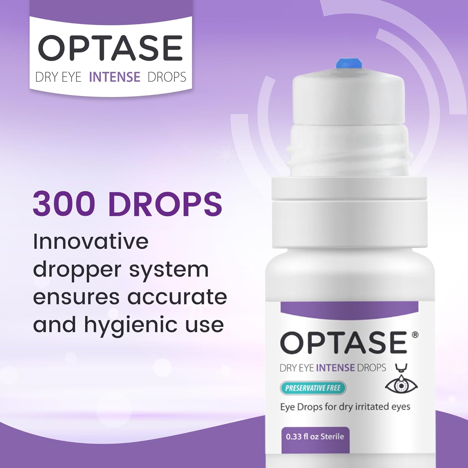 Optase Dry Eye Intense Drops - Preservative Free Eye Drops for Long Lasting Relief - Artificial Tears to Relieve Severe Dry Eye Symptoms - Multidose Bottle - Step 3 Hydrate - .33 fl oz, 300 Doses : Health & Household