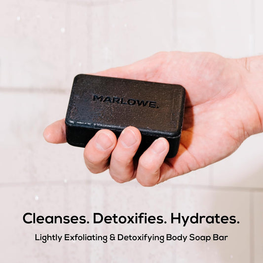Marlowe. No. 106 Charcoal Soap 7 Oz, Body Bar Soap For Men, Cleansing, Purifying & Hydrating With Natural Extracts, Shea Butter, Olive Oil & Green Tea Extracts, Fresh Woodsy Scent