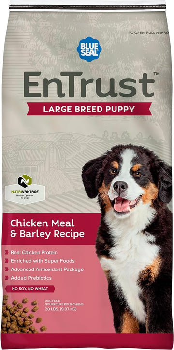 Entrust Large Breed Puppy Food | Real Chicken & Barley | Enriched With Super Foods, Antioxidants And Prebiotics | No Wheat Or Soy | 20 Pound Bag