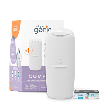 Diaper Genie Compact Pail Includes 1 Starter Square Refill That Can Hold Up To 165 Newborn-Sized Diapers