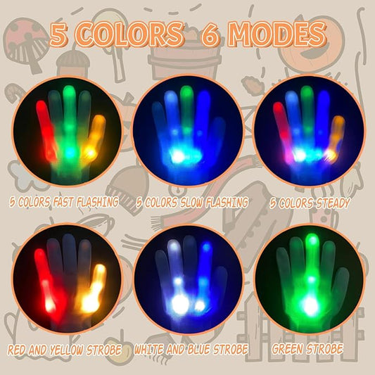 COCELERYRE 2 Pairs LED Light Up Gloves Kids Toys 6 Modes Flashing Light Cool Toys for Boys