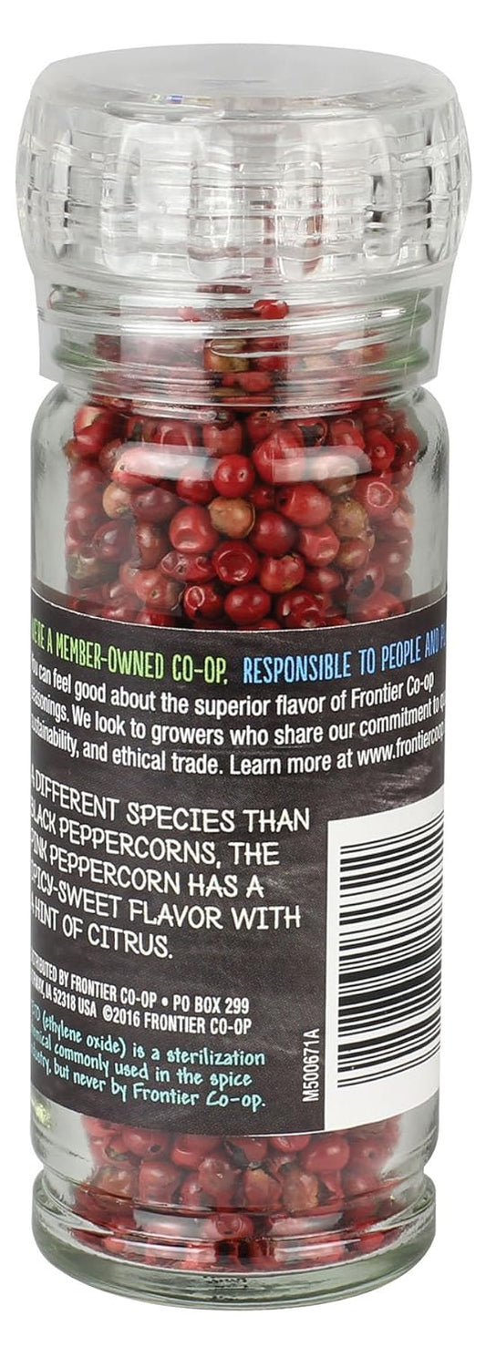 Frontier Co-Op Whole Pink Pepper Grinder, 0.88 Ounce Bottle, Grown In Brazil, Gourmet Peppercorn, Sweet, Fruity And Mild