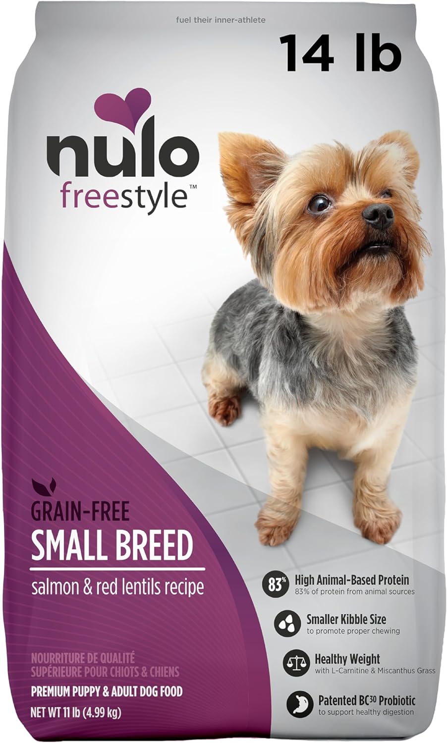 Nulo Freestyle Small Breed Dog Food, Premium Adult and Puppy Grain-Free Dry Smaller Sized Kibble Food, with BC30 Probiotic for Healthy Digestion Support , 14 Pound (Pack of 1)