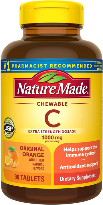 Nature Made Extra Strength Dosage Chewable Vitamin C 1000 Mg Per Serving, Dietary Supplement For Immune Support, 90 Tablets, 45 Day Supply