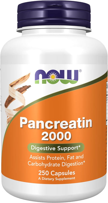 Now Foods Supplements, Pancreatin 2000 With Naturally Occurring Protease (Protein Digesting), Amylase (Carbohydrate Digesting), And Lipase (Fat Digesting) Enzymes, 250 Capsules