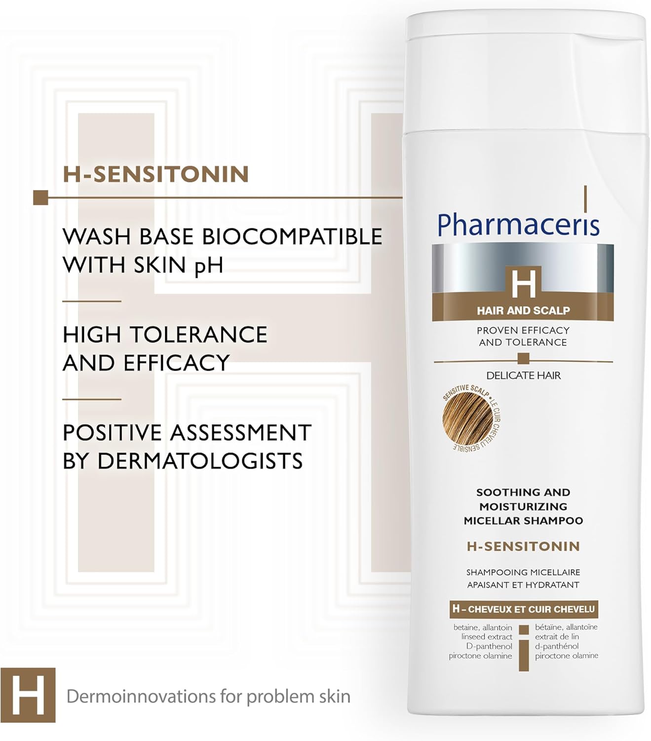 Pharmaceris H Sensitonin, Soothing Shampoo For Sensitive Scalp Prone To Irritation, Micellar Shampoo, D-Panthenol, Women And Men Hair Care - 250 Ml