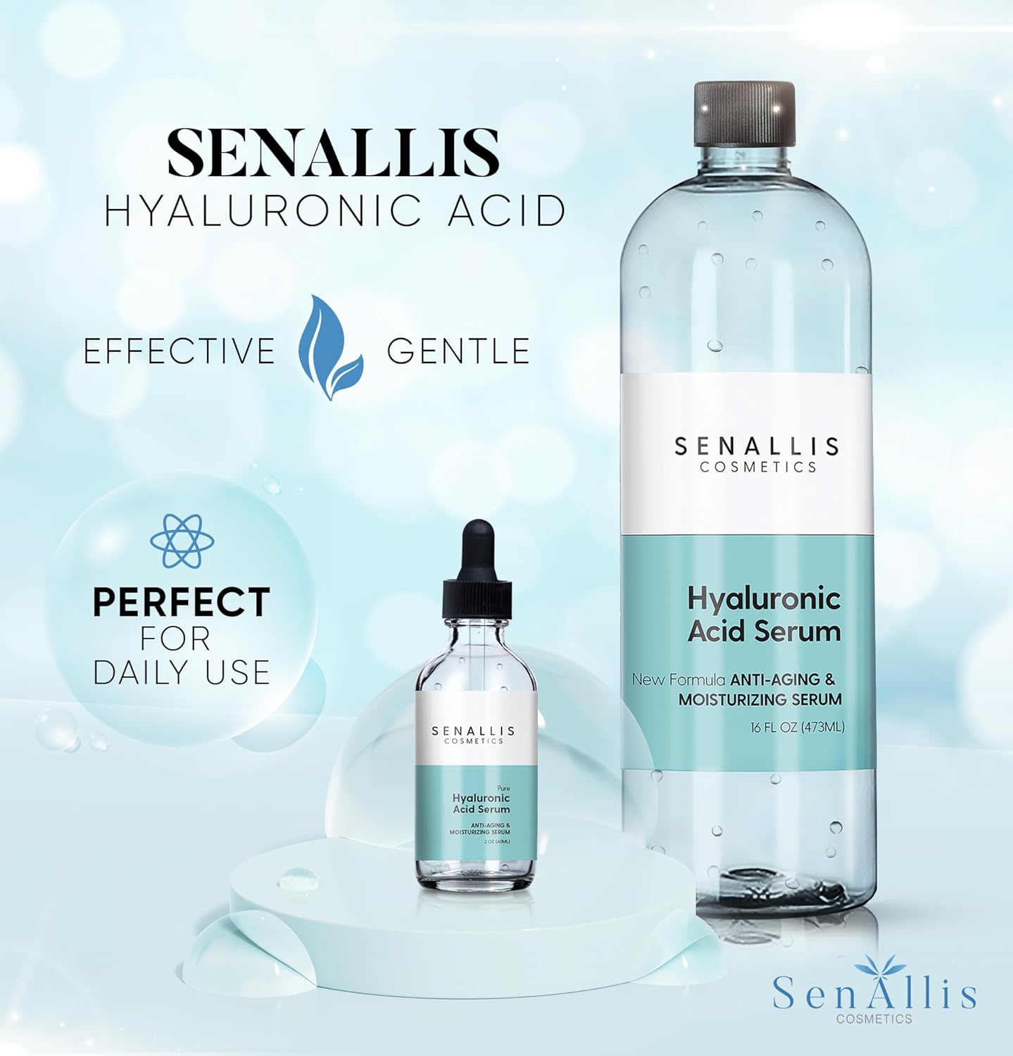 Hyaluronic Acid Serum 8 Fl Oz And 2 Fl Oz, Made From Pure Hyaluronic Acid, Anti Aging/Wrinkle, Ultra-Hydrating Moisturizer That Reduces Dry Skin Manufactured In Usa : Beauty & Personal Care
