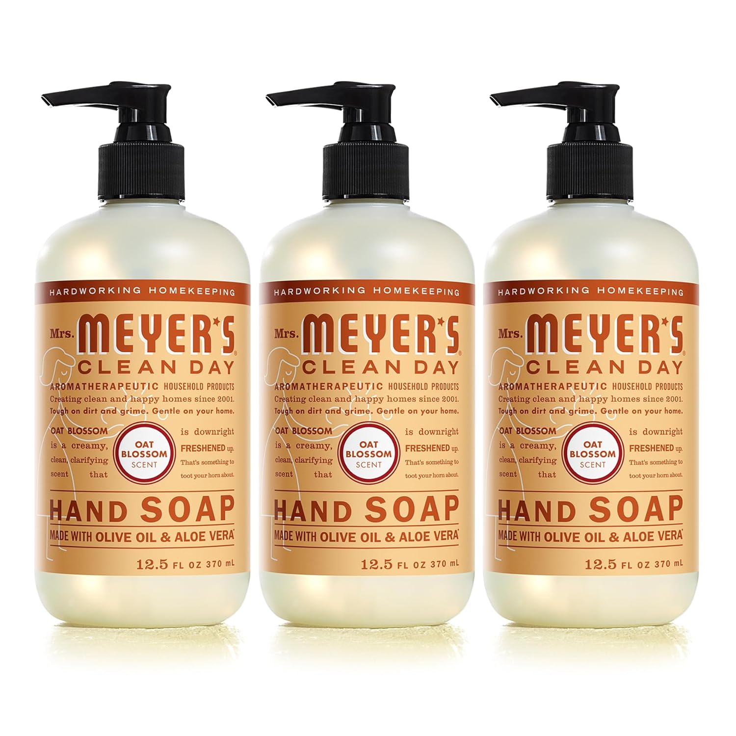 Mrs. Meyer'S Clean Day Hand Lotion For Dry Hands, Non-Greasy Moisturizer Made With Essential Oils, Oat Blossom, 12 Oz Bottles, Pack Of 3