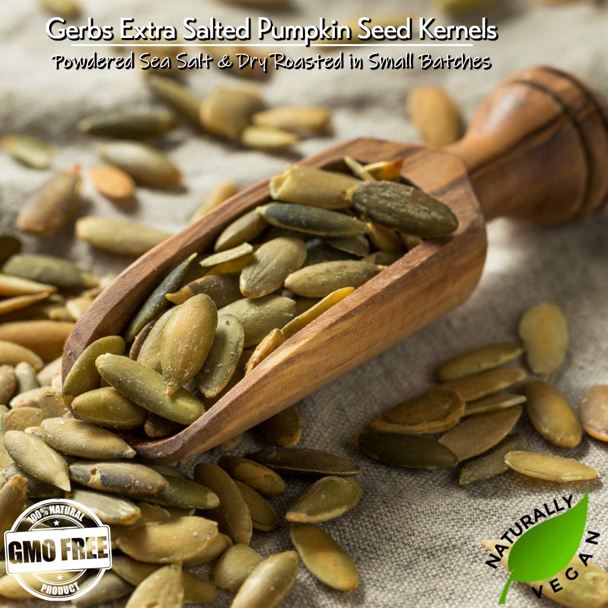 GERBS Extra Sea Salted Pumpkin Seed Kernels 2 LBS|Top 14 Allergy Free Food |Use in salads, yogurt, oatmeal, trail mix|Grown in Canada, packed in US