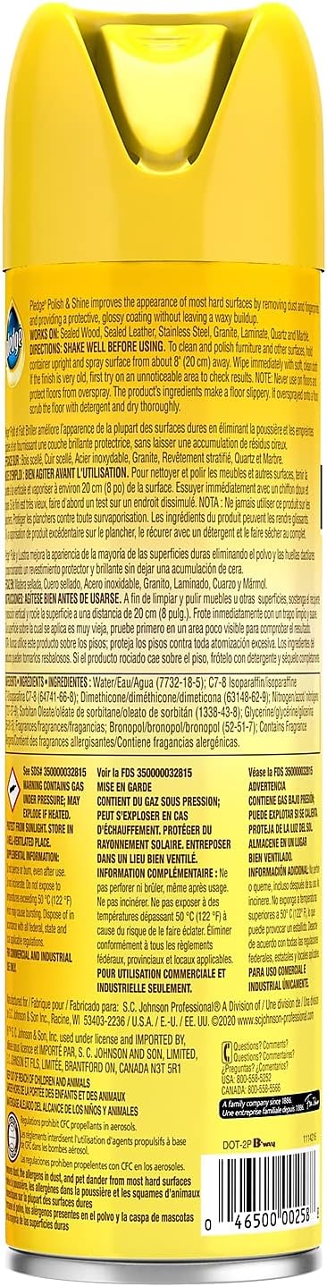 Pledge Polish and Shine Multiple-Purpose Cleaner, Lemon, 14.2 oz, 6/Carton (301168) : Health & Household