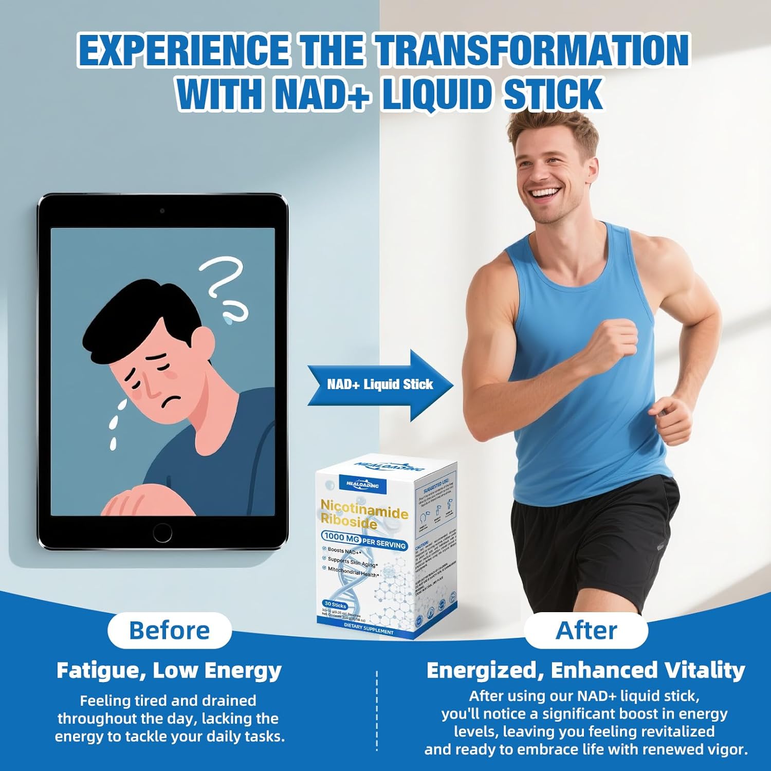 Healoading Liquid Nad Supplements For Women: Nicotinamide Riboside Resveratrol Supplements 1000Mg With Pqq, Nad+ Supplement Strawberry Flavor Drink For Support Skin Aging, Energy And Focus - 30 Sticks : Health & Household