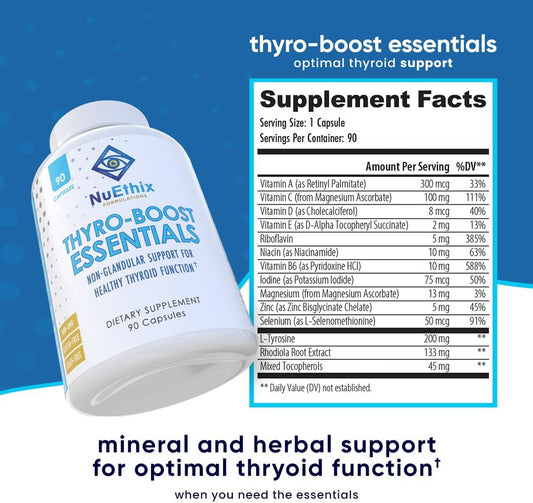 NuEthix Formulations Thyro-Boost Essentials, Non-Glandular Support to Assist with Optimal Thyroid Function, 90 Capsules