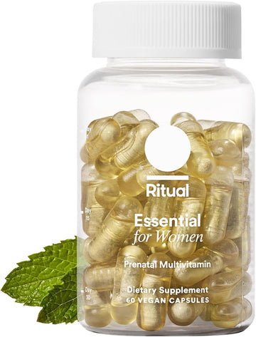 Ritual Essential For Women Prenatal Multivitamin: Folate & Choline For Neural Tube Support, Omega-3 Dha For Fetal Brain Development, Iron, Calcium-Helper D3 & K2, Non-Gmo, Vegan, Mint, 30 Days