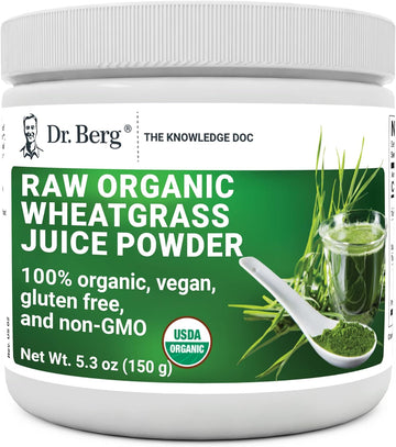 Dr. Berg'S Wheatgrass Superfood Powder - Raw Juice Organic Ultra-Concentrated Rich In Vitamins And Nutrients - Chlorophyll And Trace Minerals - 60 Servings - Gluten-Free Non-Gmo - 5.3 Oz (1 Pack)