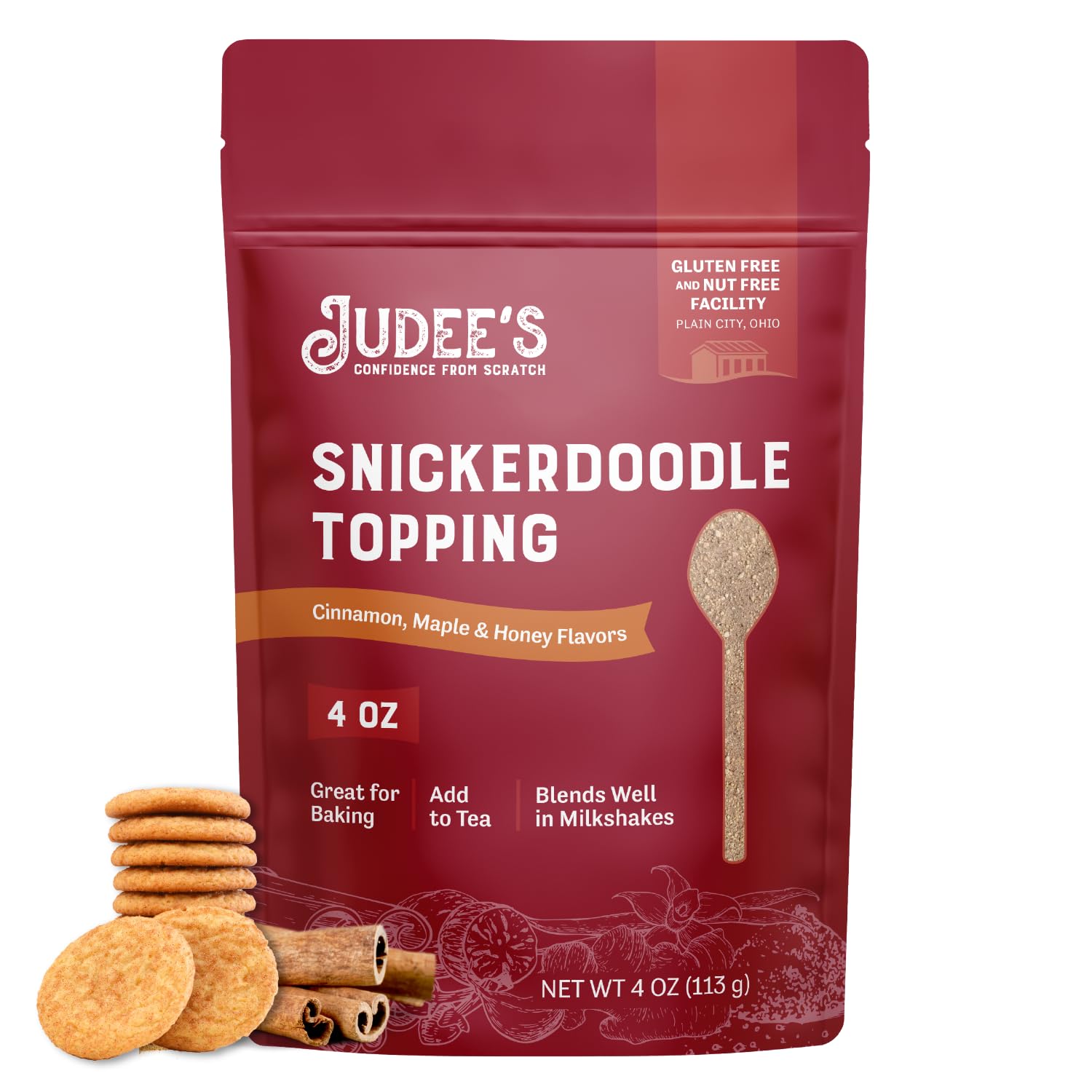 Judee'S Snickerdoodle Topping - 4 Oz - Delicious And 100% Gluten Free - Great For Baked Goods, Cookies, Milkshakes, And Dessert Toppings - Sweet And Savory