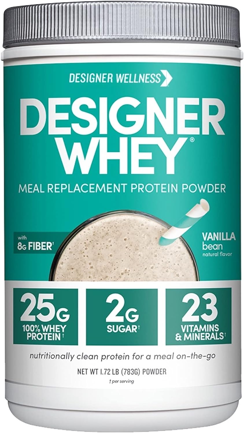 Designer Wellness, Designer Whey Protein Meal Powder with Vitamins, Minerals, and Organic Superfood Complex Carbs, Non GMO, Vanilla Bean, 1.72 Pound