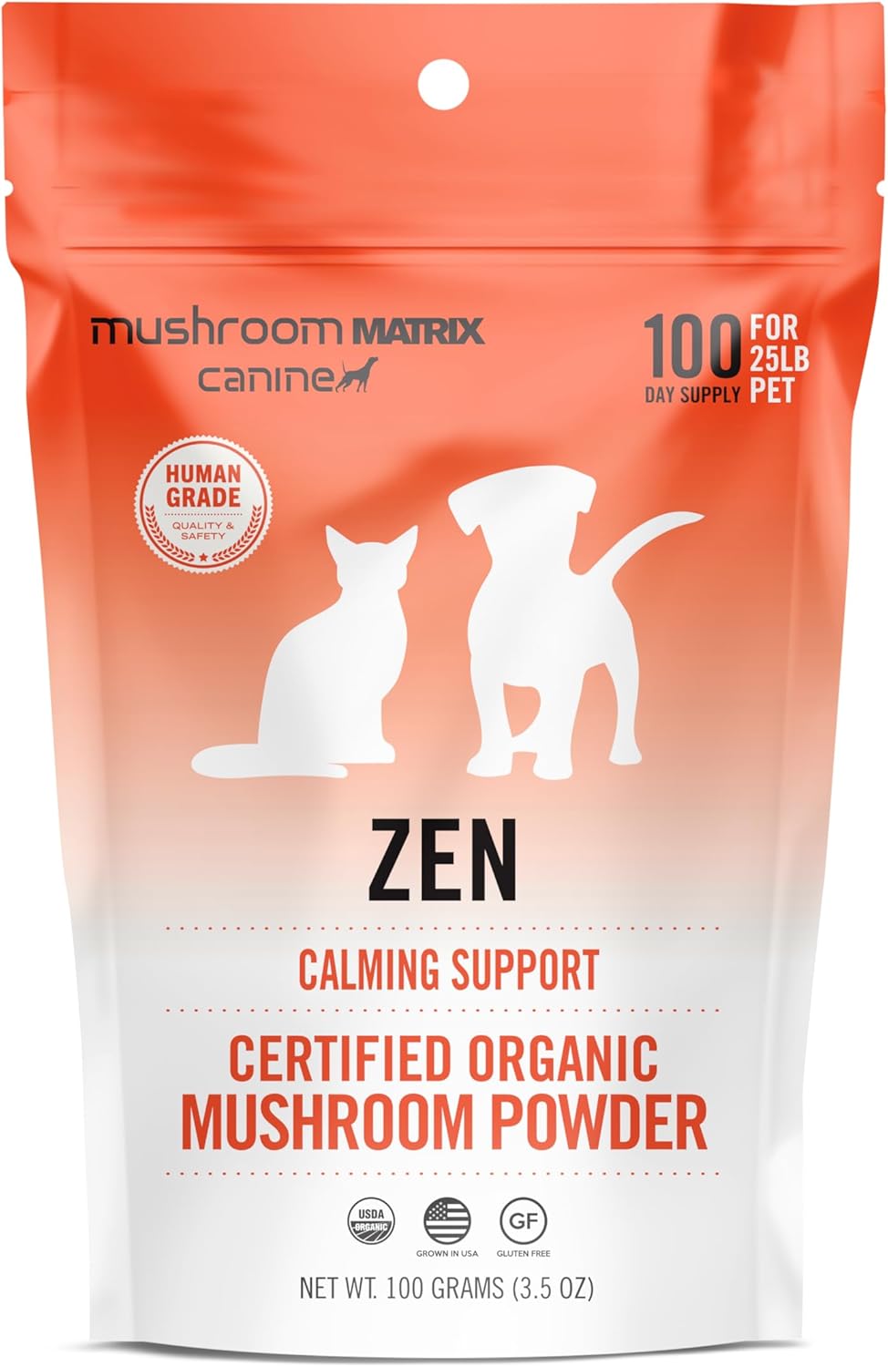 Om Mushroom Matrix Pet - Canine | Zen Matrix Mushroom Blend | Usa Grown Human-Grade Organic Mushroom Powder Pet Supplement | Calming Soothing Support For Dogs & Cats | 100 Grams, 3.5 Oz