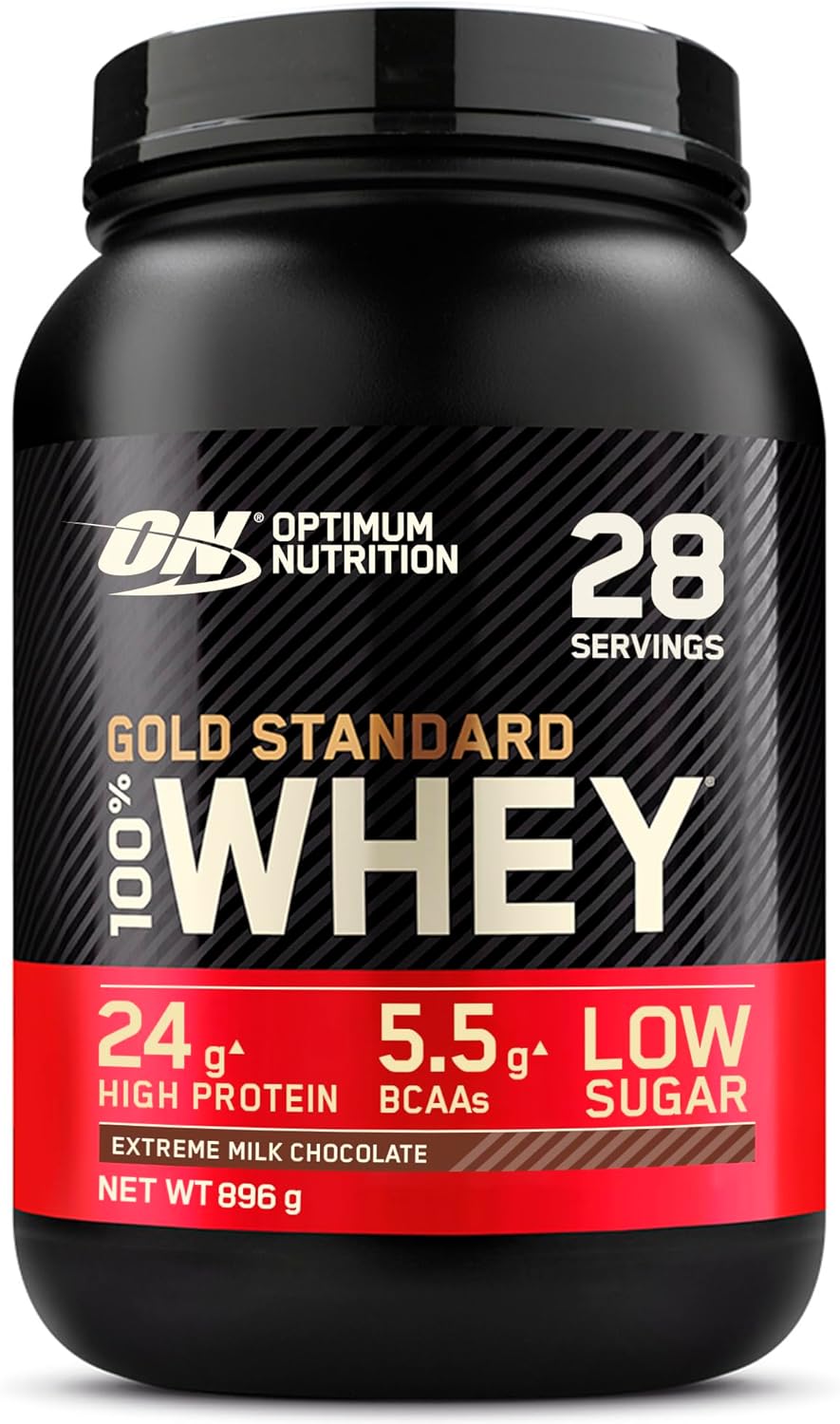 Optimum Nutrition Gold Standard 100% Whey Muscle Building And Recovery Protein Powder With Naturally Occurring Glutamine And Bcaa Amino Acids, Extreme Milk Chocolate Flavour, 28 Servings, 896 G