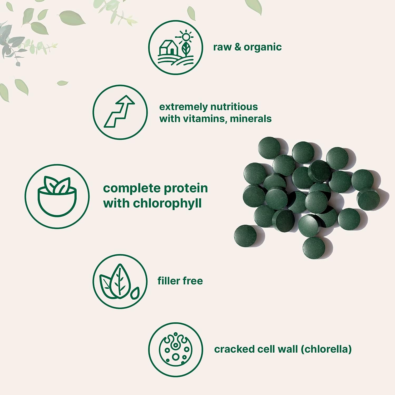 Organic Chlorella Spirulina Tablets, 3000mg Per Serving, 720 Counts, 4 Months Supply, 50/50 Blend Superfood, No Filler, No Additives, Cracked Cell Wall, Rich in Vegan Protein & Chlorophyll : Health & Household