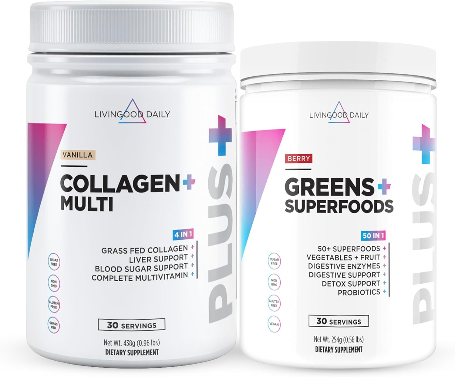 Livingood Daily Collagen & Greens Bundle - Gut Health Supplements - Super Greens And Collagen Powder Plus Vitamins